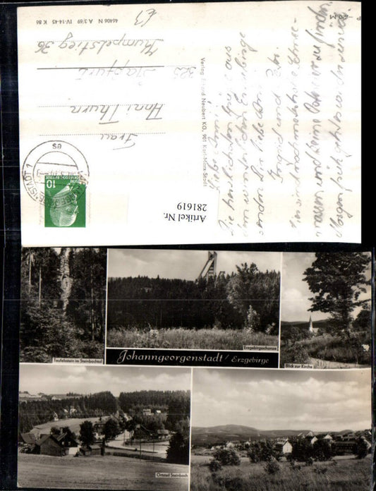 281619,Johanngeorgenstadt im Erzgebirge Schanze Steinbach Teufelsstein Kirche Mehrbildkarte