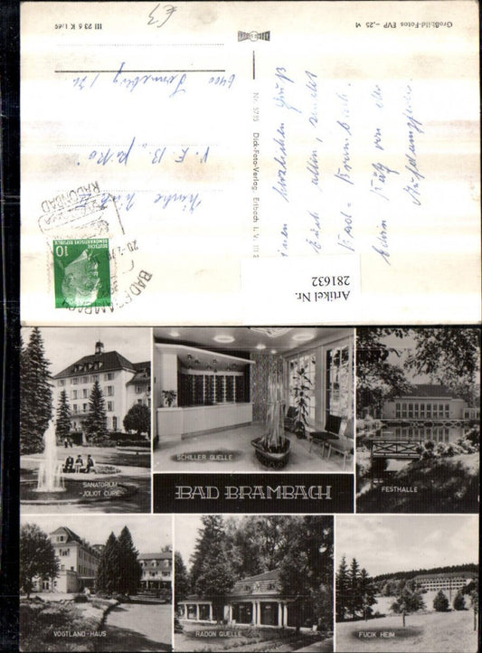 281632,Bad Brambach Sanatorium Festhalle Schiller-Quelle Radon-Quelle Fucik-Heim Mehrbildkarte