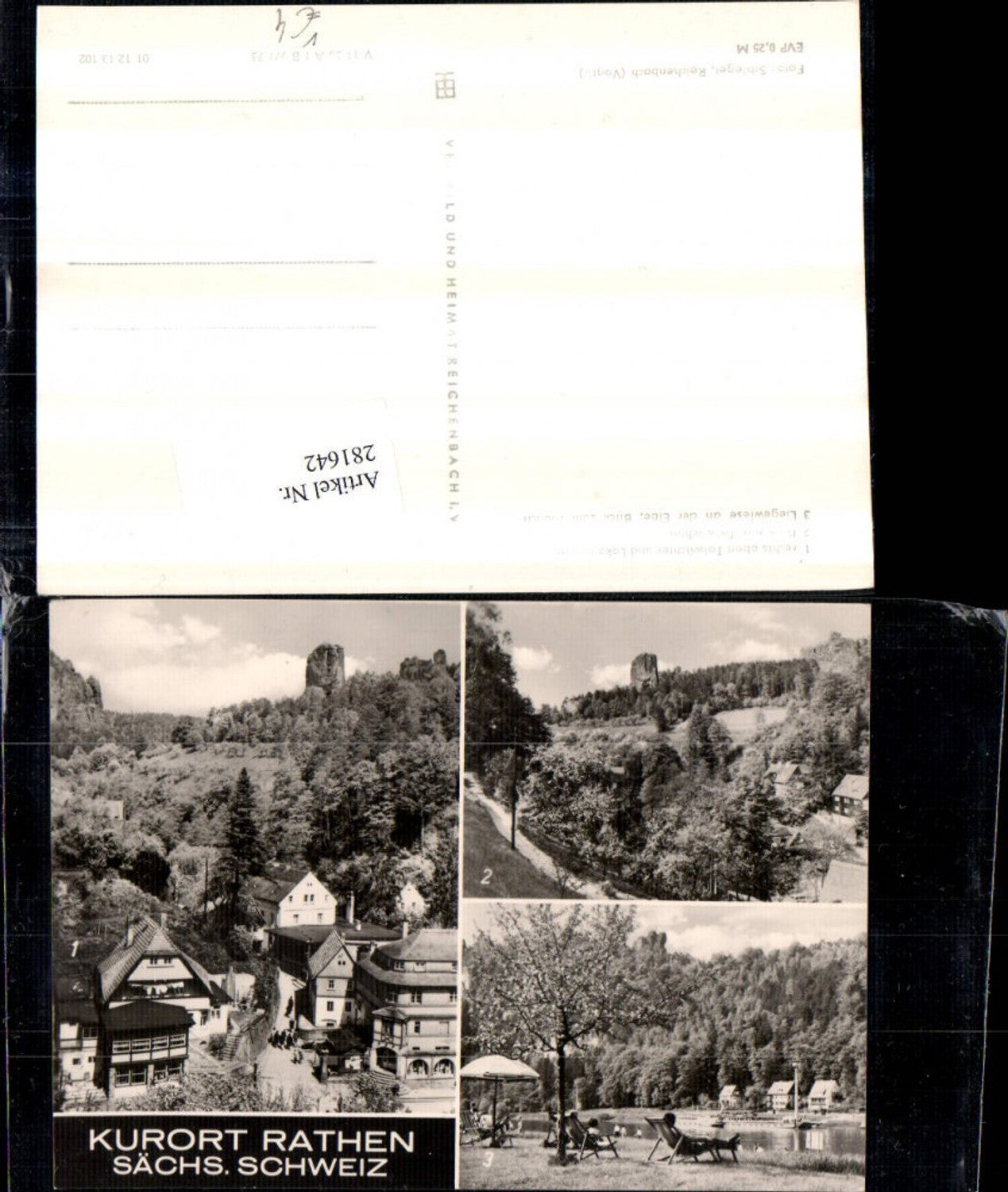 281642,Sächsische Schweiz Rathen Teilansicht Talwächter u. Lokomotive Liegewiese Mehrbildkarte pub VEB