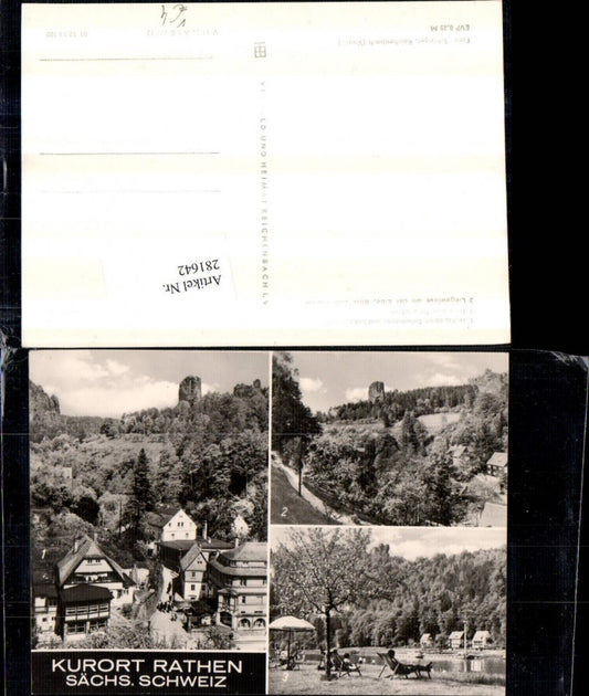 281642,Sächsische Schweiz Rathen Teilansicht Talwächter u. Lokomotive Liegewiese Mehrbildkarte pub VEB
