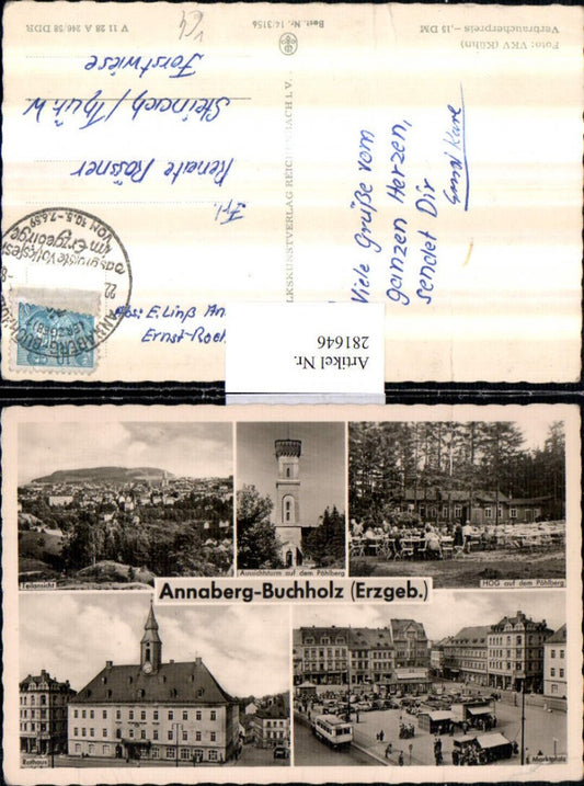281646,Annaberg-Buchholz Totale Aussichtsturm Gaststätte Terrasse Marktplatz Rathaus Mehrbildkarte pub VEB 14/3156