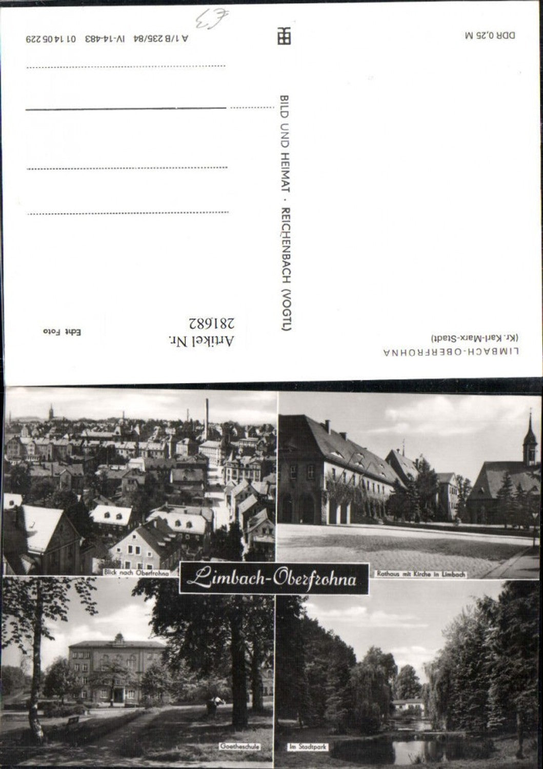 281682,Limbach-Oberfrohna Totale Rathaus m. Kirche Stadtpark Goetheschule Mehrbildkarte