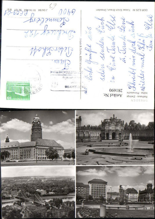 281690,Dresden Totale Brücke Rathaus Zwinger Pirnaischer Platz Springbrunnen Mehrbildkarte