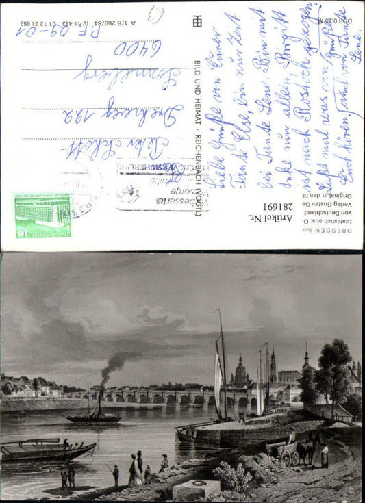 281691,Künstler AK Stahlstich Dresden Brücke Dampfer Segelboote Boote