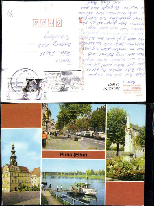 281692,Pirna an d. Elbe Markt Karl-Marx-Straße Dampferanlegestelle Postsäule Mehrbildkarte