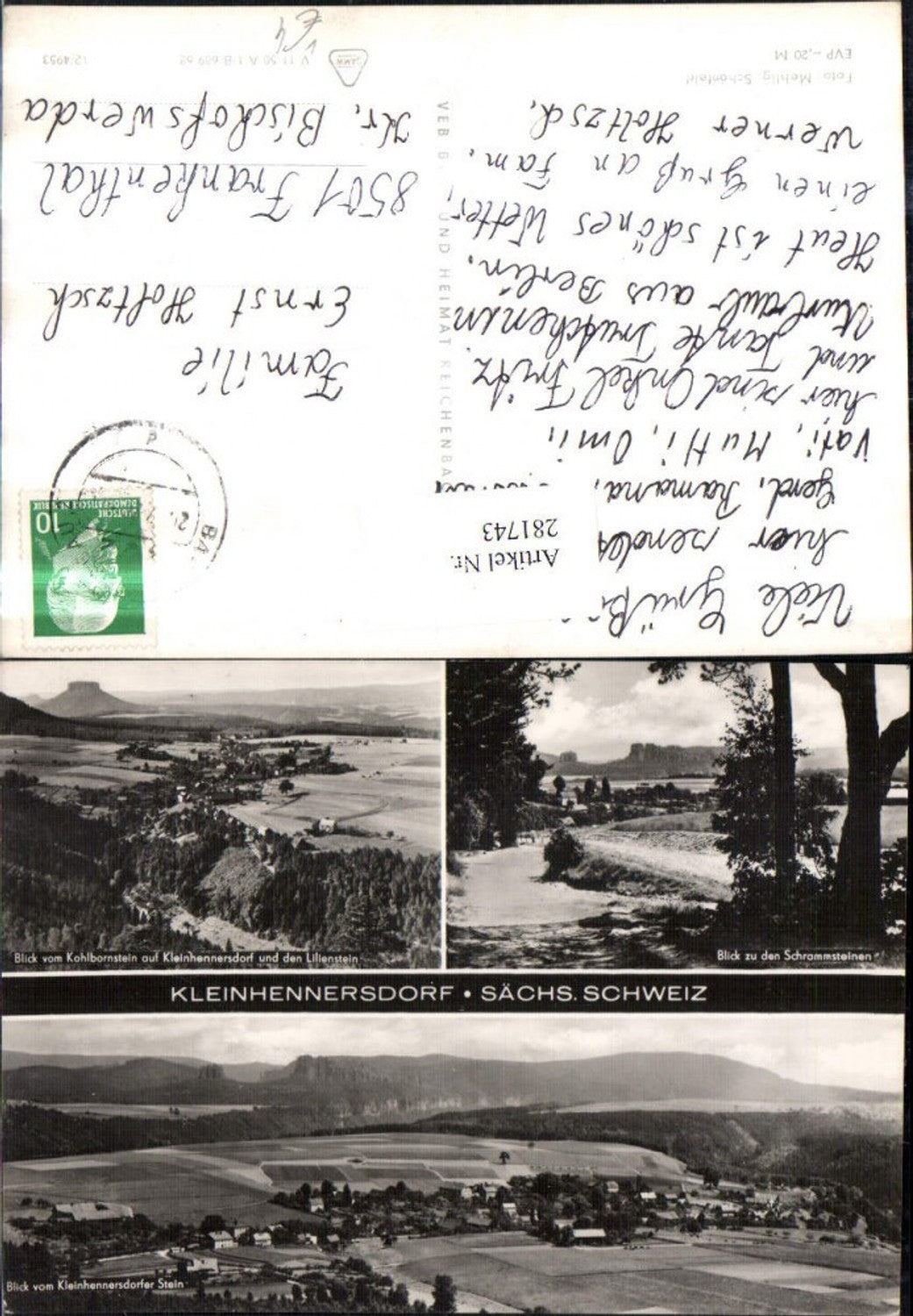 281743,Sächsische Schweiz Kleinhennersdorf Totale Schrammsteine Mehrbildkarte pub VEB