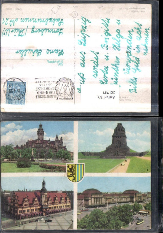 281757,Leipzig Altes u. Neues Rathaus Völkerschlachtdenkmal Hauptbahnhof Mehrbildkarte