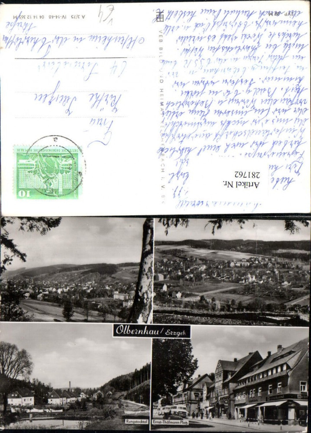 281762,Olbernhau im Erzgebirge Totale Rungstocktal Ernst-Thälmann-Platz Mehrbildkarte pub VEB