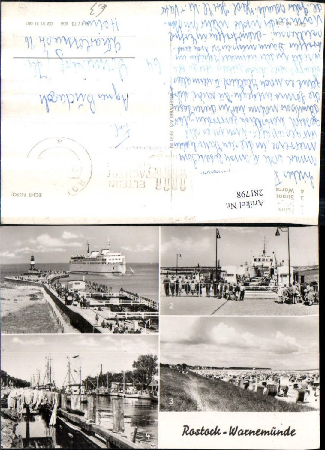 281798,Rostock Warnemünde Fährschiff Wagenfähre Strand Strandleben Mehrbildkarte