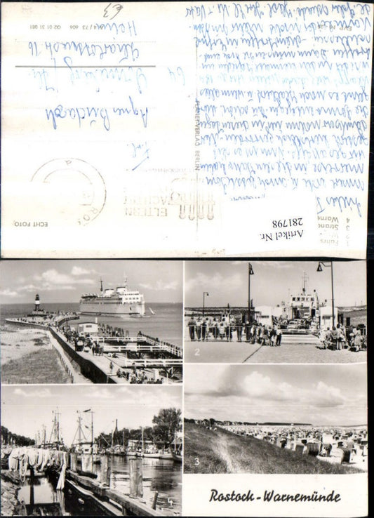 281798,Rostock Warnemünde Fährschiff Wagenfähre Strand Strandleben Mehrbildkarte