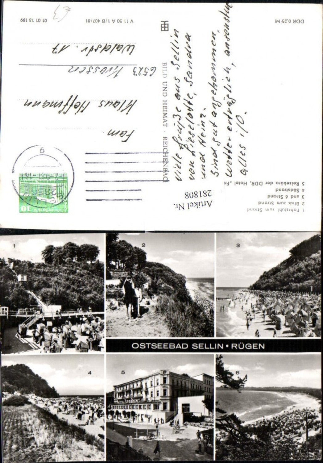 281808,Ostseebad Sellin auf Rügen Fahrstuhl Strand Strandleben Reisebüro Mehrbildkarte