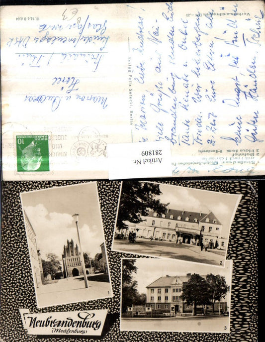 281809,Neubrandenburg Bahnhof Haus d. Handwerks Straße m. Friedländer Tor Mehrbildkarte