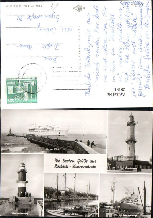 281813,Rostock Warnemünde Schiff Leuchtturm Molenkopf Segelboote Mehrbildkarte