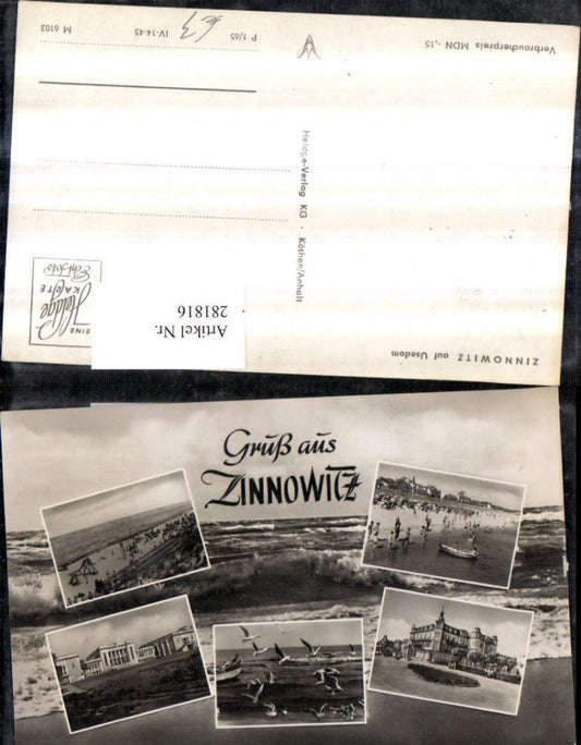 281816,Gruß aus Zinnowitz auf Usedom Gebäude Möwen Strand Strandleben Mehrbildkarte