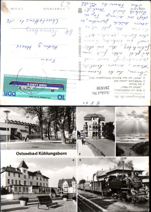 281830,Kühlungsborn Bahnhof Lokomotive Molli Cafe Strand Erholungsheim Meerwasserschwimmhalle Mehrbildkarte