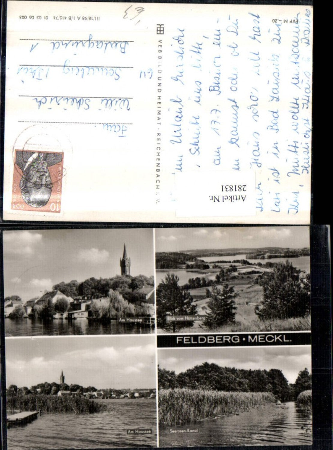 281831,Feldberg Totale Haussee Seerosen-Kanal Mehrbildkarte pub VEB