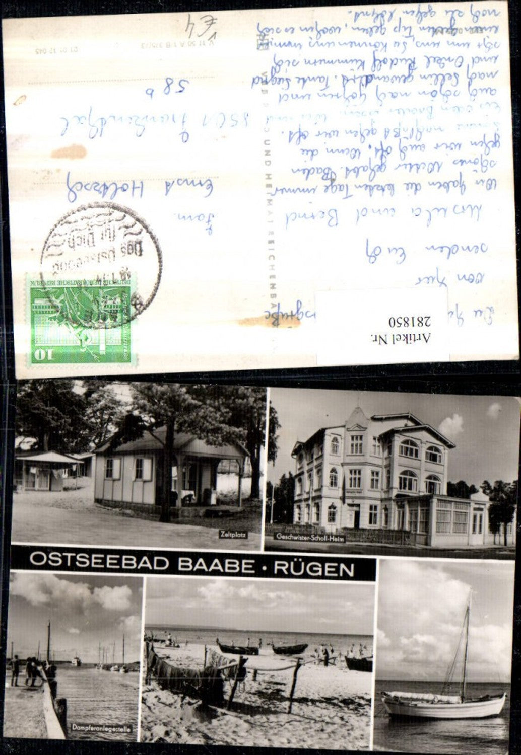 281850,Ostseebad Baabe auf Rügen Zeltplatz Geschwister-Scholl-Heim Anlegestelle Strand Mehrbildkarte pub VEB