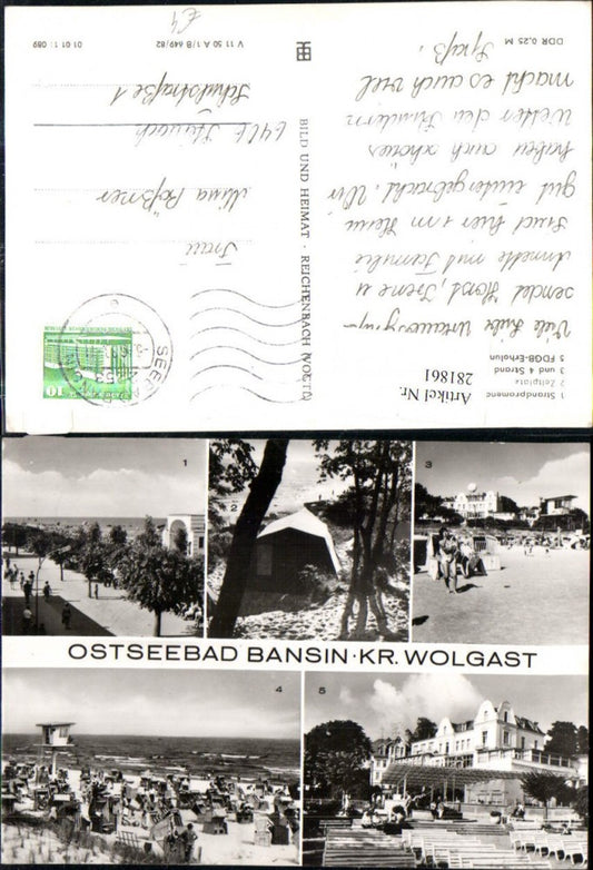 281861,Ostseebad Bansin Strandpromenade Zeltplatz Strand FDGB-Erholungsheim Josef Orlopp Mehrbildkarte