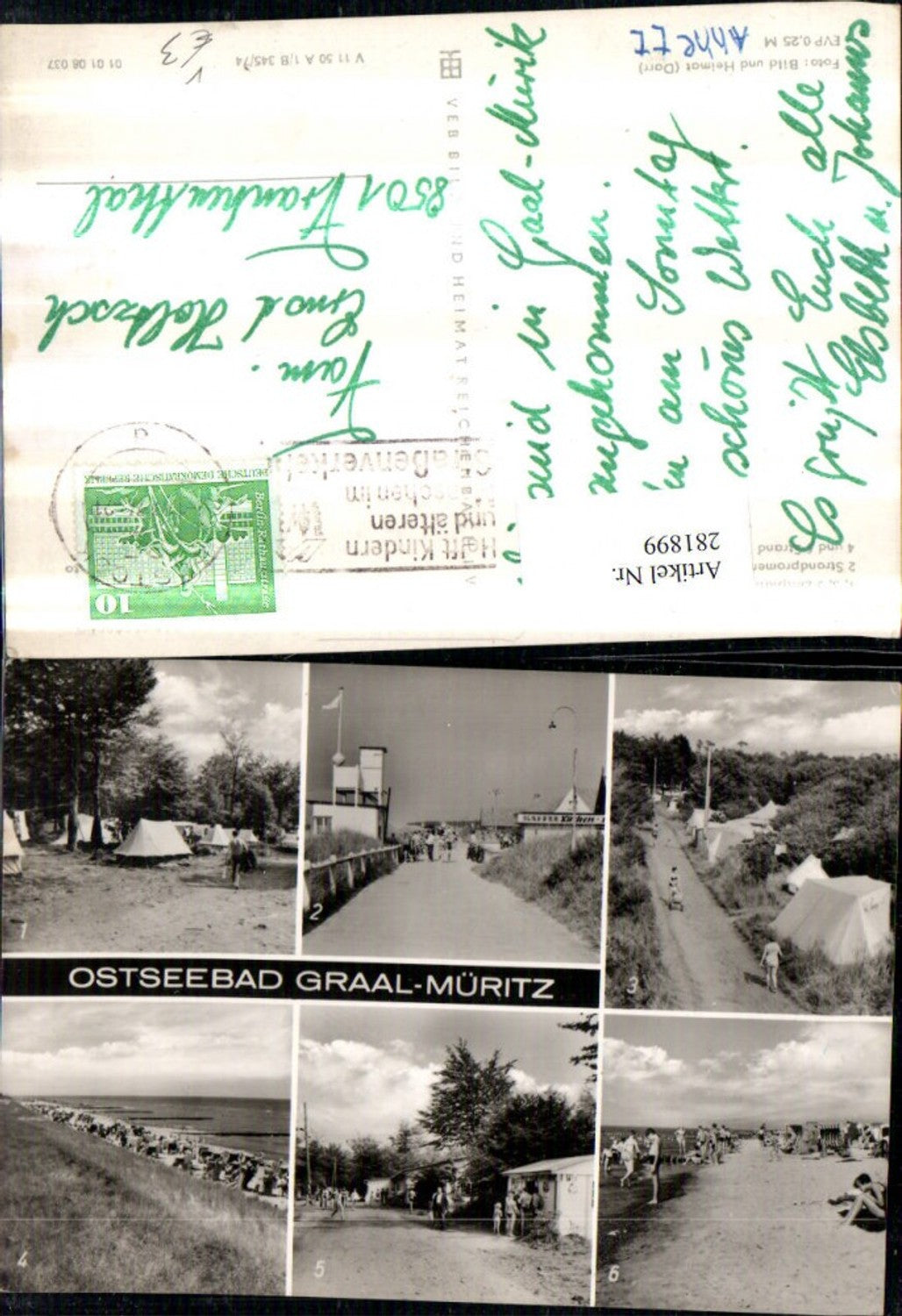 281899,Ostseebad Graal-Müritz Zeltplatz Camping Strandpromenade Strand Strandleben Mehrbildkarte pub VEB