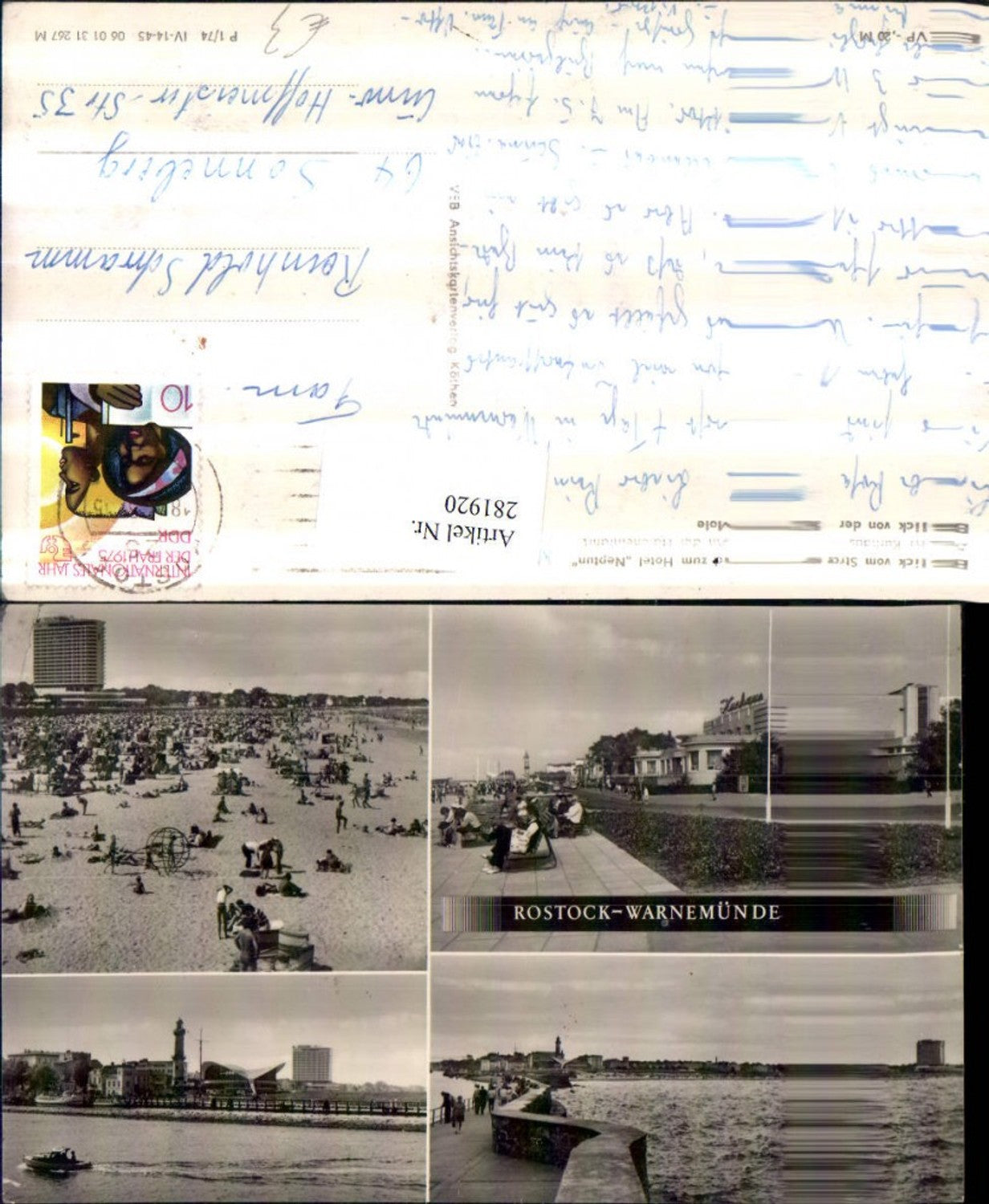 281920,Rostock Warnemünde Hotel Neptun Kurhaus Hafeneinfahrt Strand Strandleben Mehrbildkarte