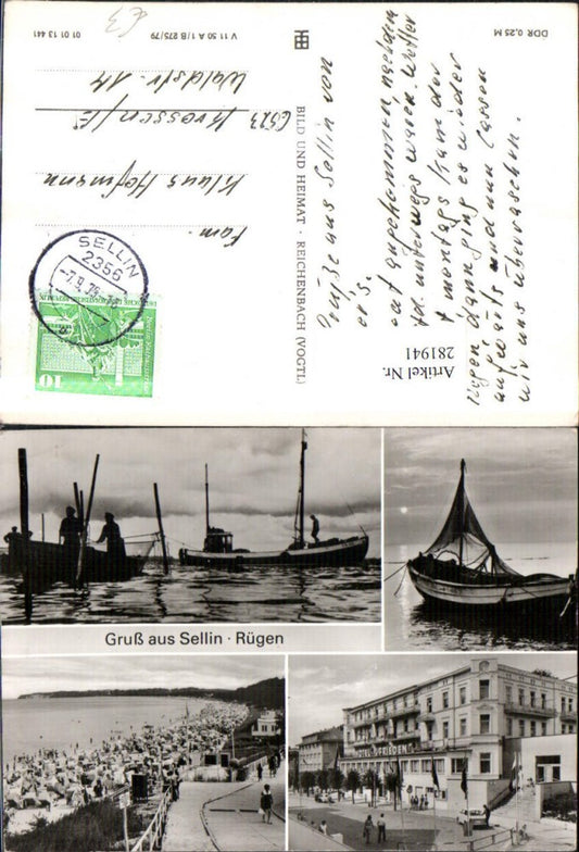 281941,Gruß aus Sellin auf Rügen Hotel Frieden Strand Boote Mehrbildkarte