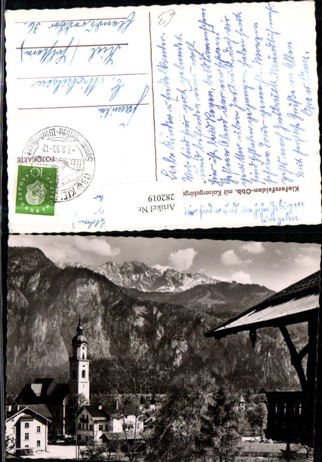 282019,Kiefersfelden Kirche  m. Kaisergebirge Bergkulisse