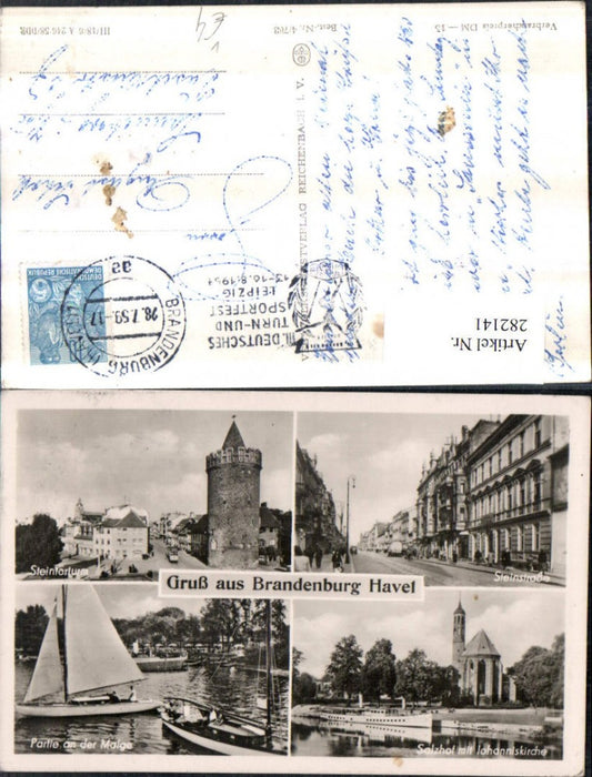 282141,Brandenburg Havel Steintorturm Steinstraße Johanniskirche Segelboote Mehrbildkarte pub VEB 4/763