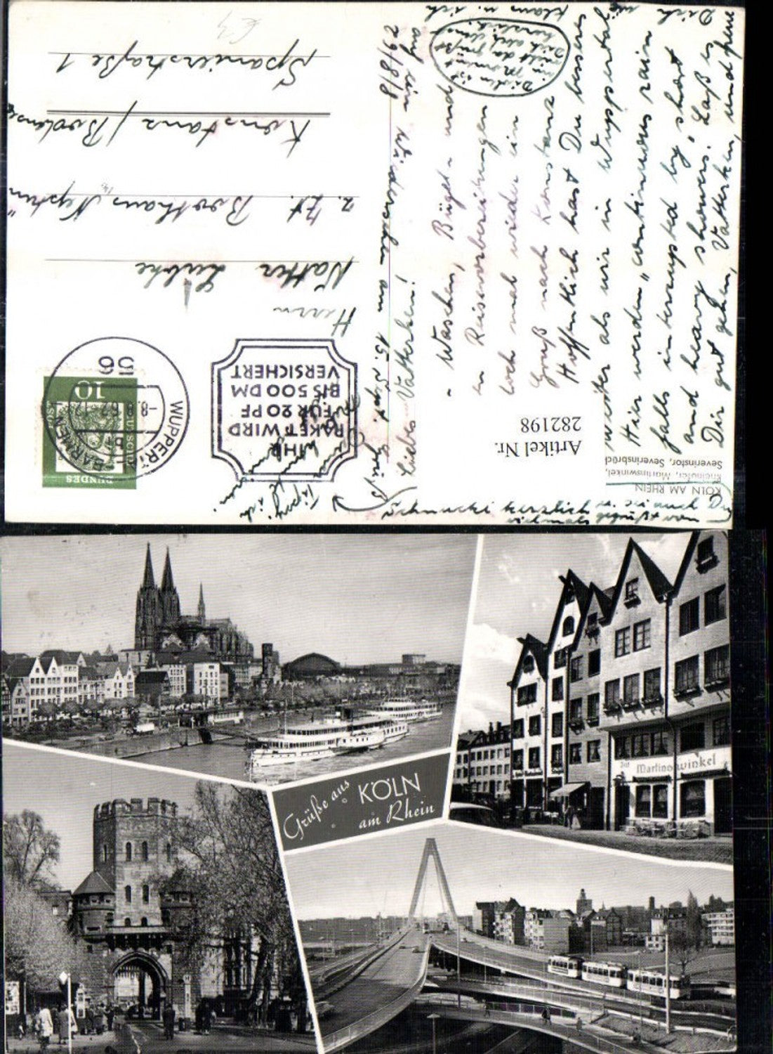 282198,Köln am Rhein Teilansicht Dampfer Severinstor u. Brücke Martinswinkel Mehrbildkarte