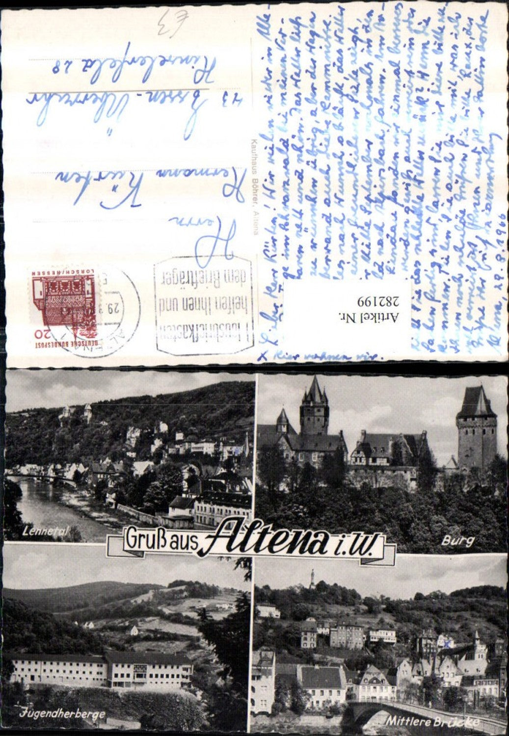 282199,Gruß aus Altena Totale Lennental Burg Brücke Jugendherberge Mehrbildkarte