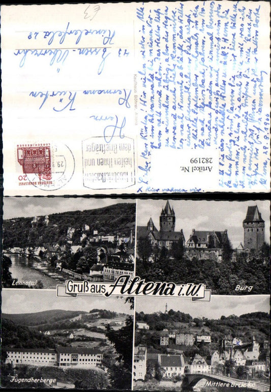 282199,Gruß aus Altena Totale Lennental Burg Brücke Jugendherberge Mehrbildkarte