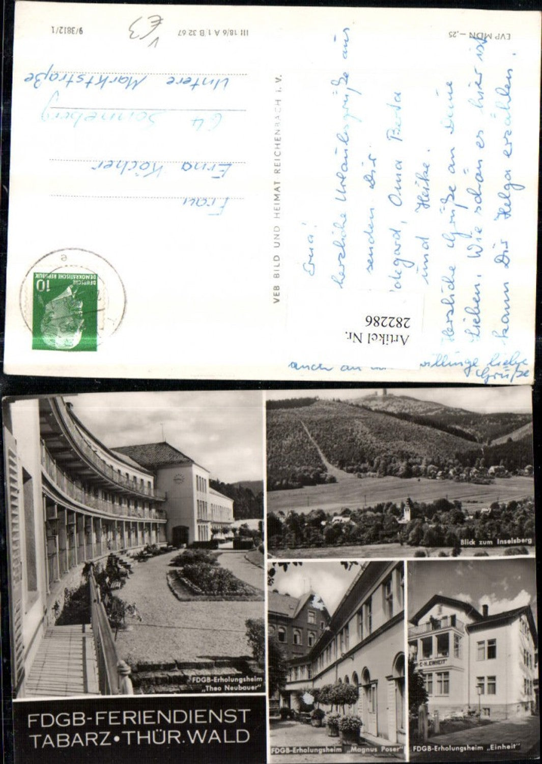 282286,Tabarz Totale FDGB-Erholungsheime Einheit Magnus Poser Theo Neubauer Mehrbildkarte pub VEB