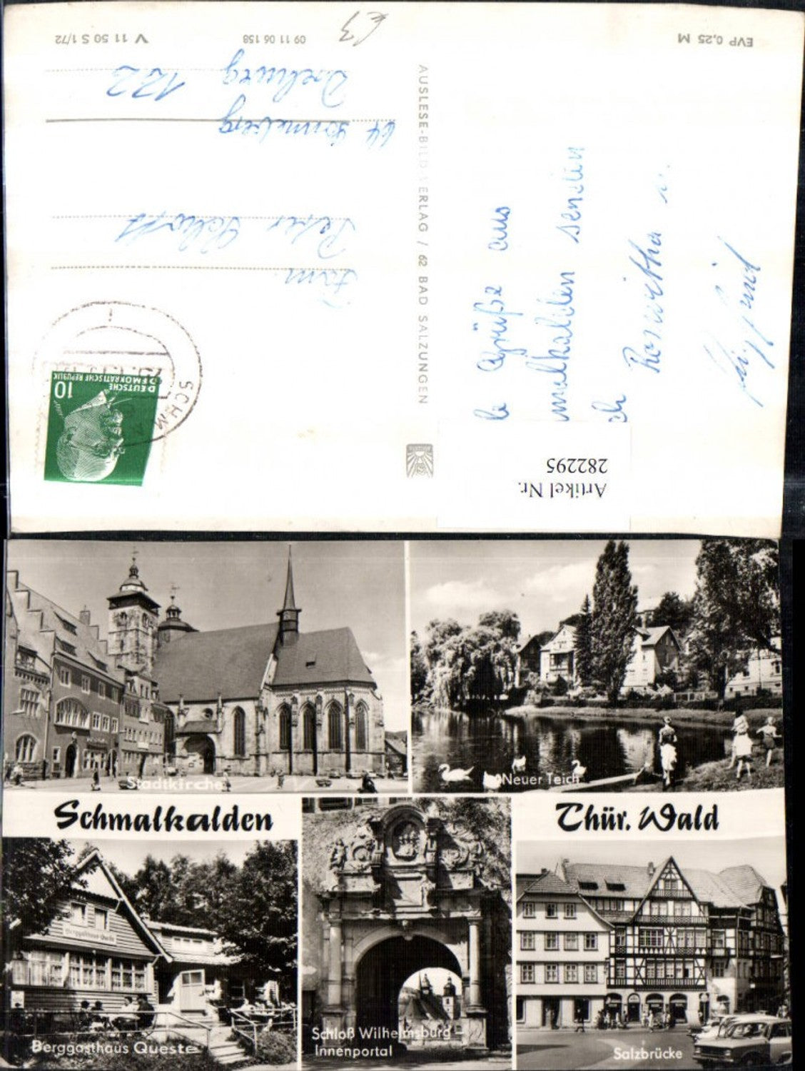 282295,Schmalkalden Stadtkirche Berggasthaus Schloss Wilhelmsburg Salzbrücke Teich Mehrbildkarte