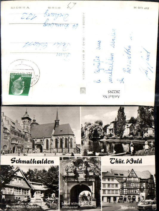 282295,Schmalkalden Stadtkirche Berggasthaus Schloss Wilhelmsburg Salzbrücke Teich Mehrbildkarte