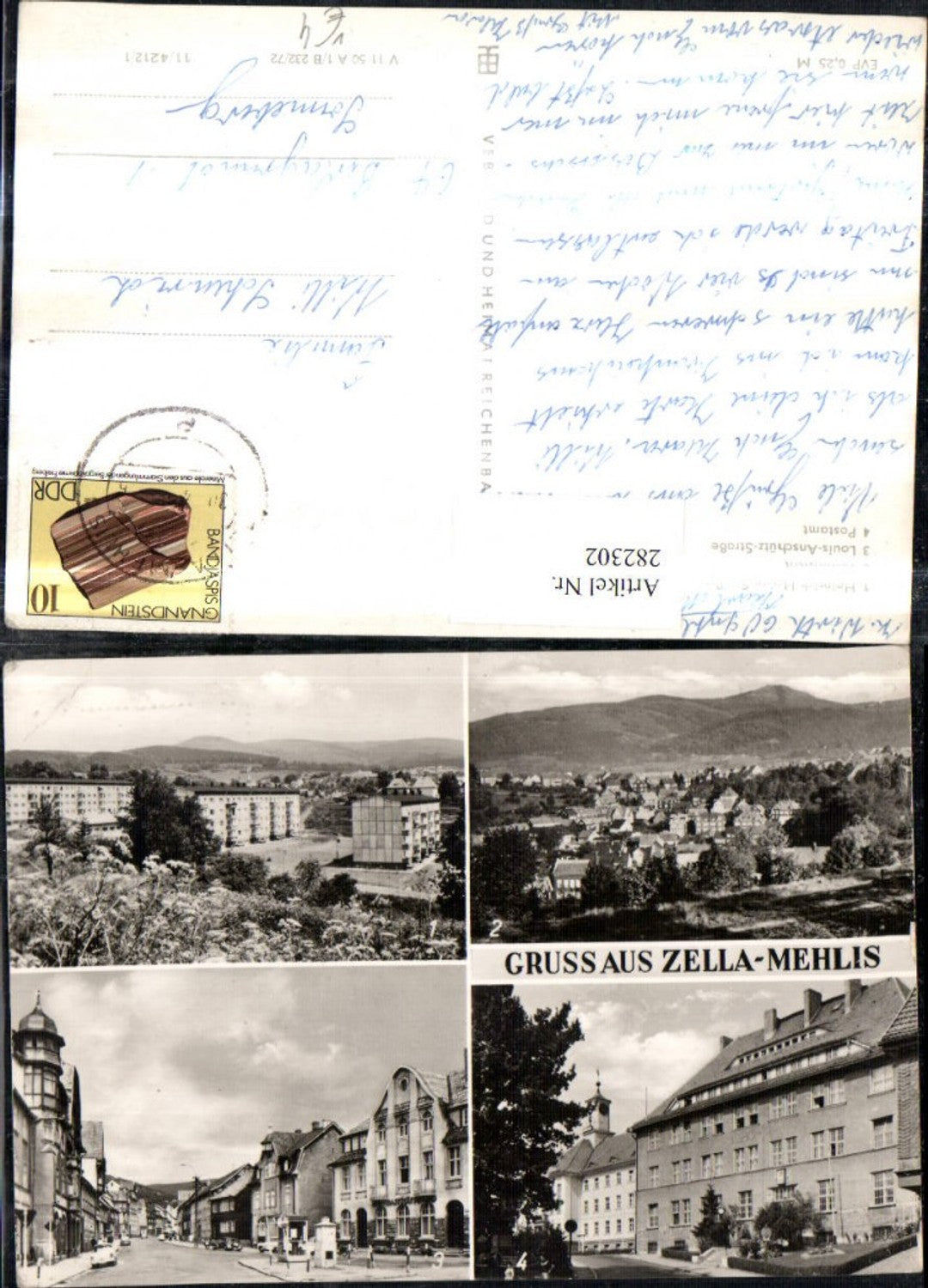 282302,Zella-Mehlis Totale Postamt Heinrich-Heine-Straße Louis-Anschütz-Straße Mehrbildkarte pub VEB