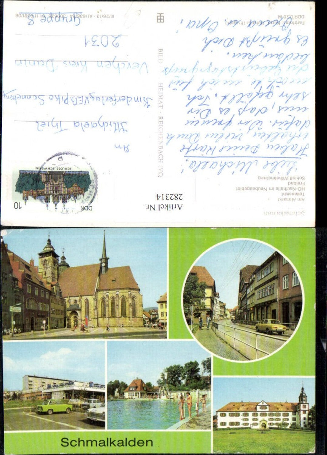 282314,Schmalkalden Altmarkt HO-Kaufhalle Freibad Schloss Wilhelmsburg Mehrbildkarte
