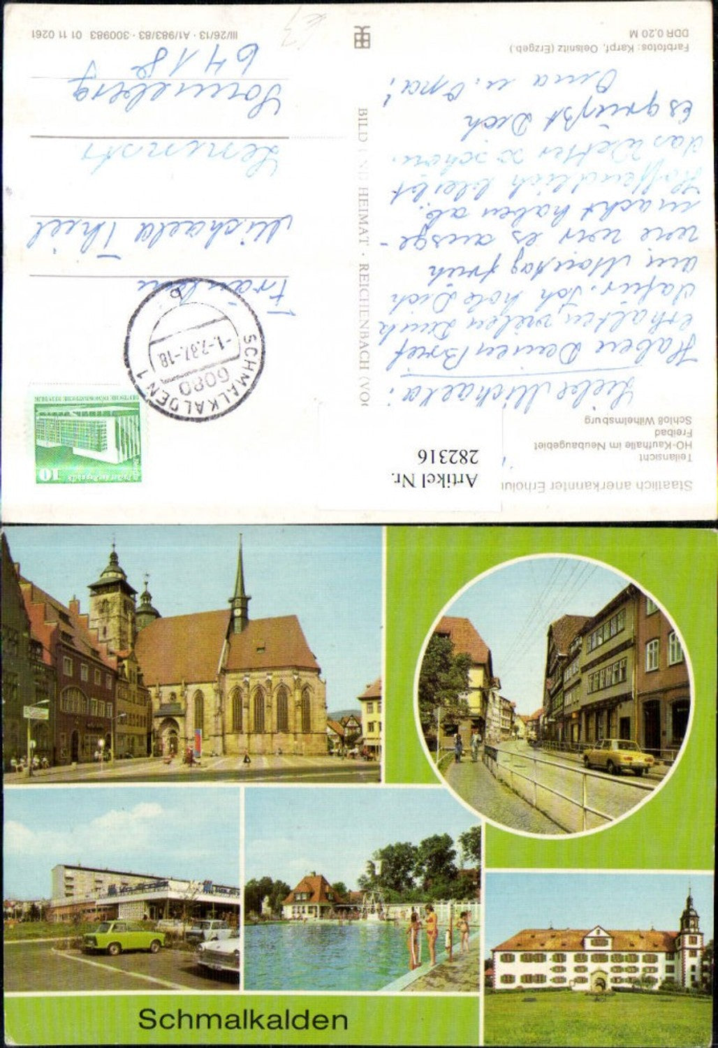 282316,Schmalkalden Altmarkt HO-Kaufhalle Freibad Schloss Wilhelmsburg Mehrbildkarte