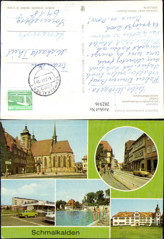 282316, Schmalkalden Old Market HO-Kaufhalle Outdoor Swimming Pool Wilhelmsburg Castle Multi-view postcard