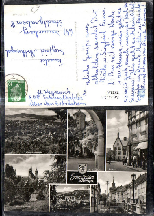 282350, Schmalkalden, overall view of Wilhelmsburg Castle courtyard, town hall, church, Weidebrunner Gate, multi-view map