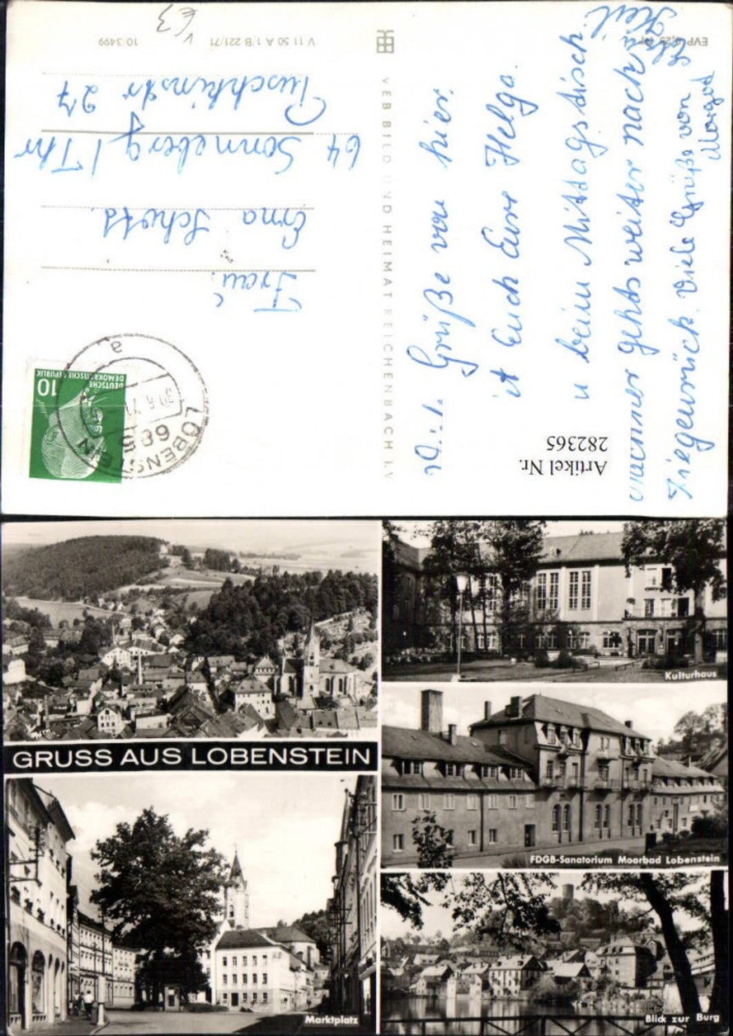 282365, Lobenstein Total Cultural Center Market Square Sanatorium Castle Multi-view map pub VEB
