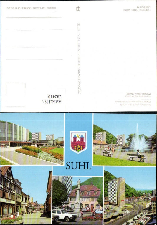 282410,Suhl Stadthalle Waffenmuseum Steinweg Waffenschmiedbrunnen Mehrbildkarte