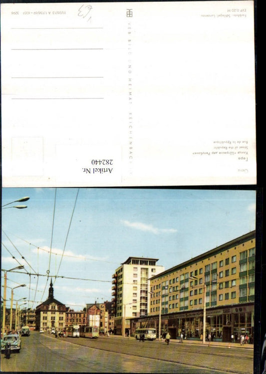 282440, Gera, Straße der Republik, street view, trams, pub, VEB