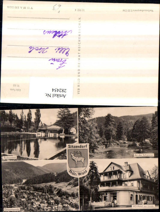 282454,Sitzendorf Totale Badeanstalt HO-Hotel zur Linde Schwarza Mehrbildkarte pub VEB 10/902