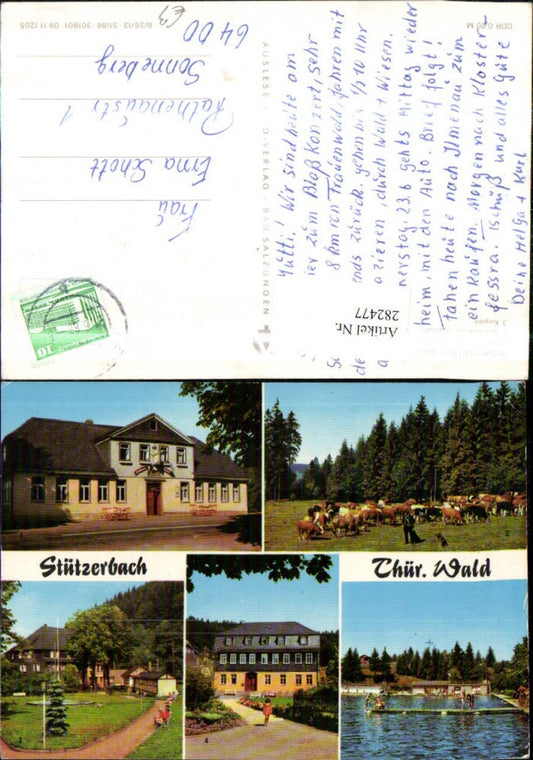 282477,Stützerbach Gasthaus Auerhahn Goethehaus Kuhherde Schwimmbad Kurpark Mehrbildkarte