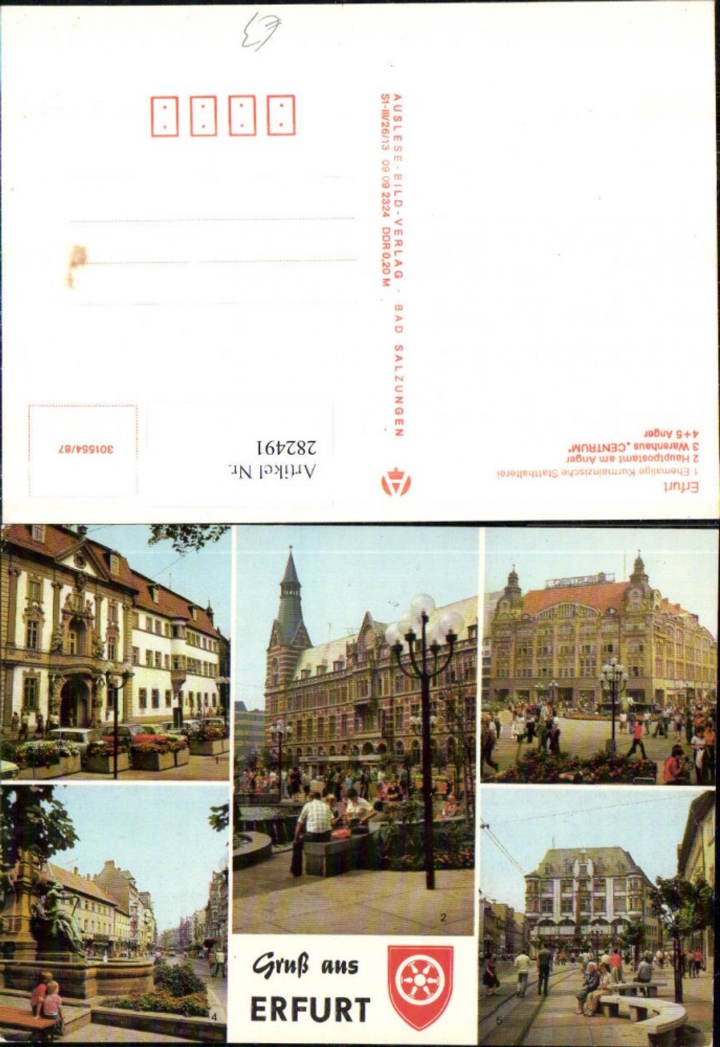 282491,Erfurt Postamt am Anger Warenhaus Centrum Kurmainzische Statthalterei Mehrbildkarte