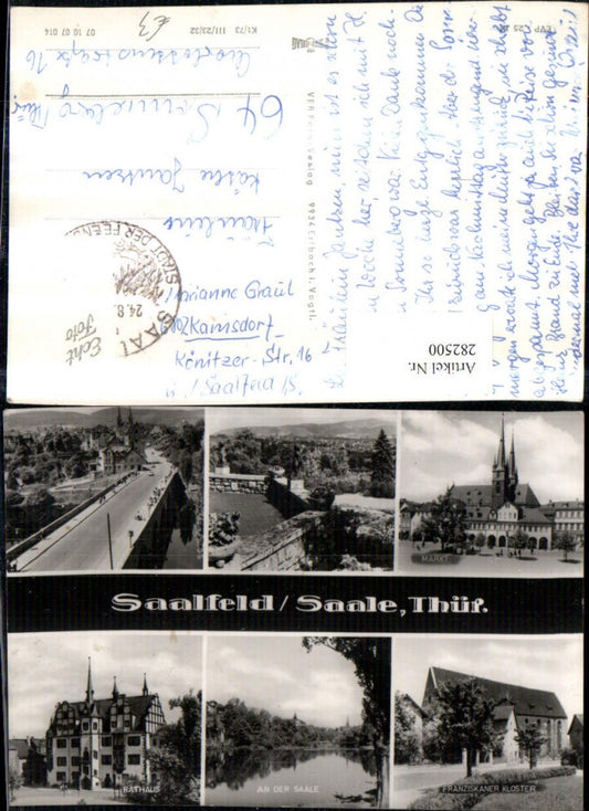 282500,Saalfeld an d. Saale Totale Brücke Kloster Rathaus Kirche Mehrbildkarte