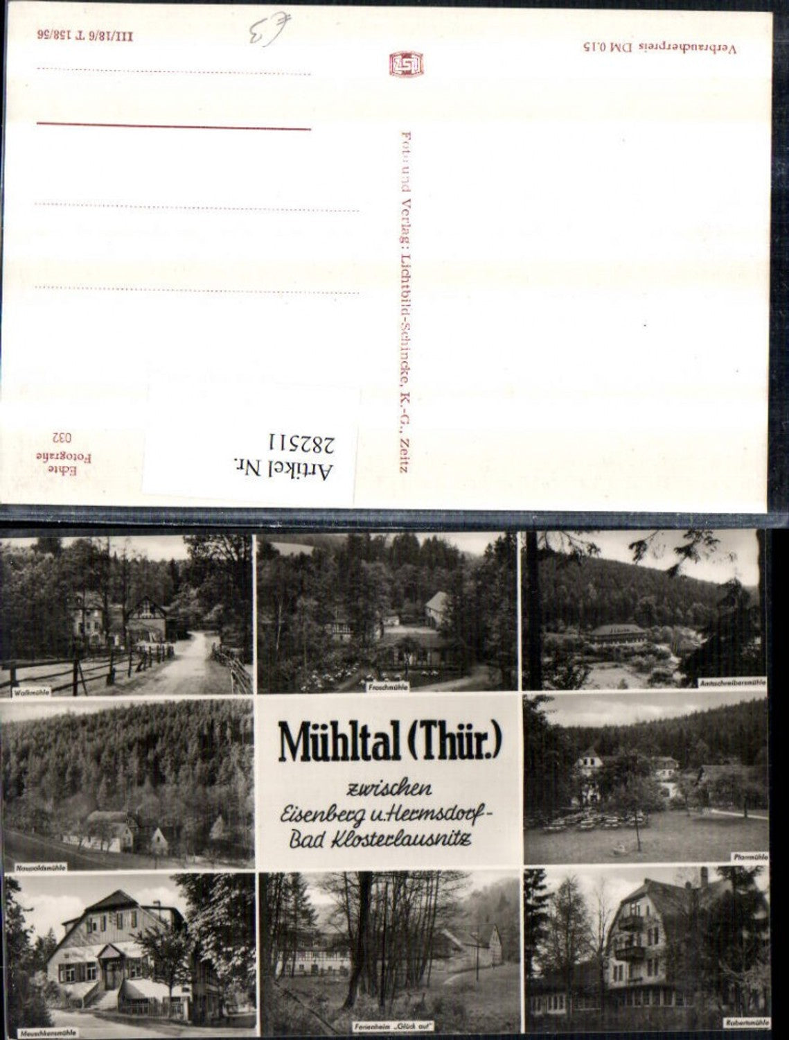 282511, Mühltal near Eisenberg and Hermsdorf Froschmühle Pfarrmühle Robertsmühle Ferienheim Multi-view postcard