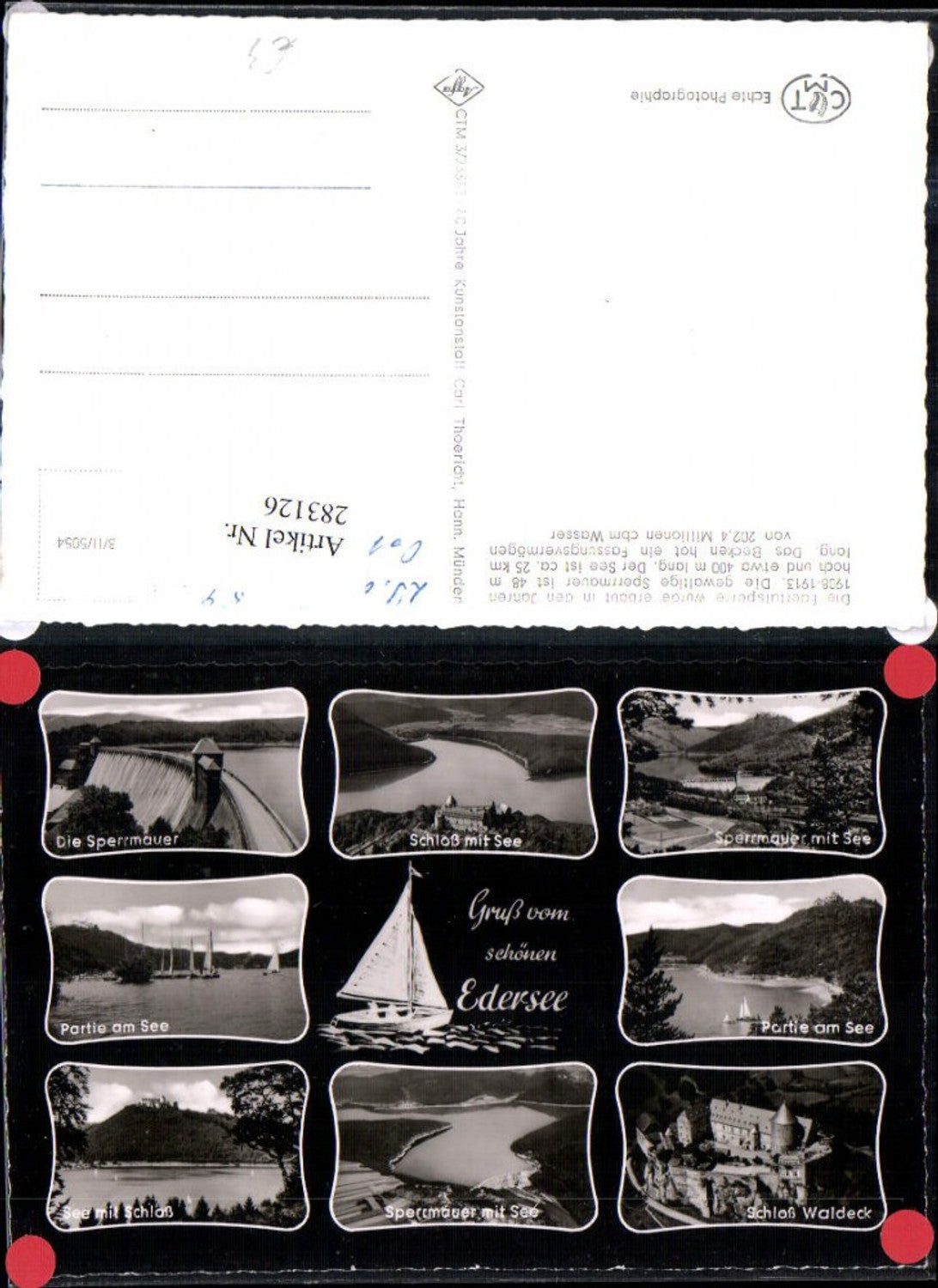 283126,Edersee Schloss Waldeck Sperrmauer Segelbote Mehrbildkarte