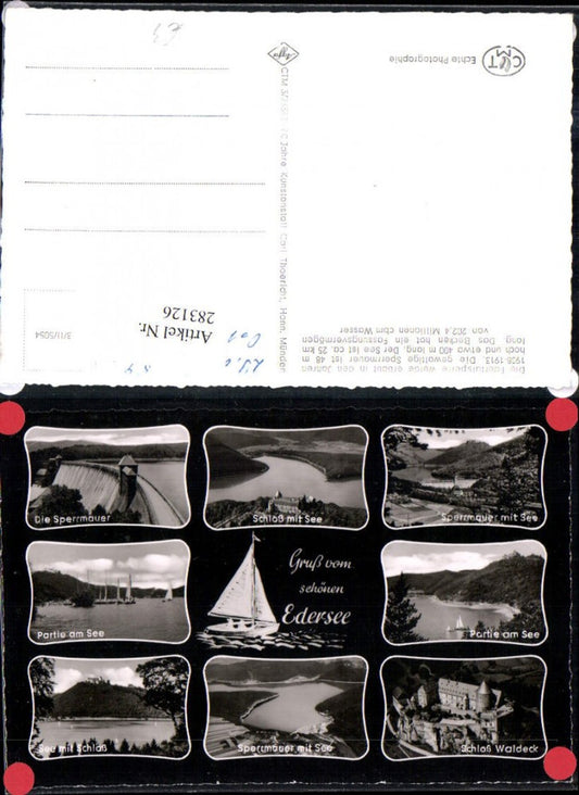 283126,Edersee Schloss Waldeck Sperrmauer Segelbote Mehrbildkarte