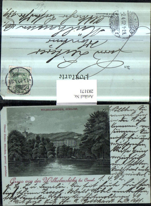 283171,Mond Litho AK Gruß von d. Wilhelmshöhe b. Kassel Cassel Schloss pub Ottmar Zieher