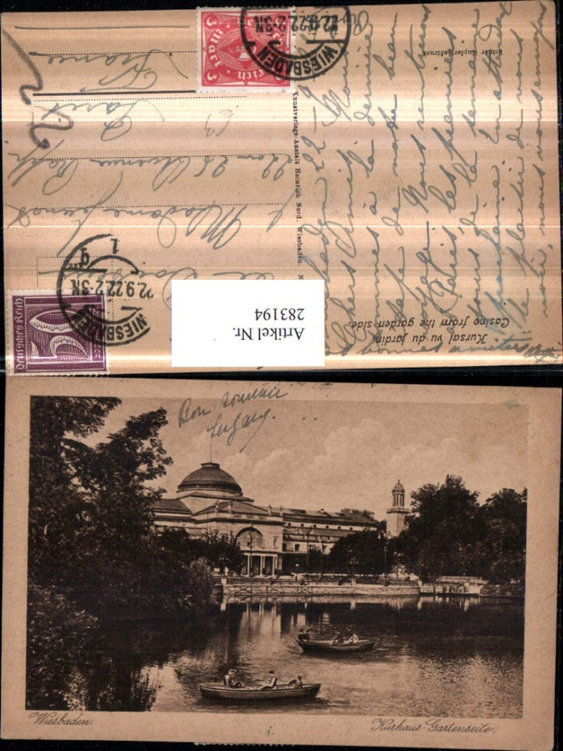 283194,Wiesbaden Kurhaus Gartenseite Boote Ruderboot